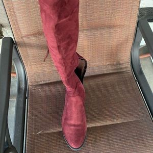 Wine knee high boots